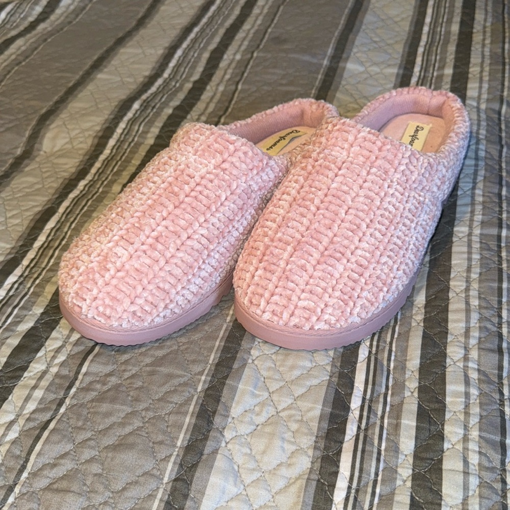 Dearfoams Women Memory Foam Light Pink Warm Comfy House Slippers